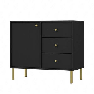 Kommode Kioto II 84 cm schwarz graphit modernes Design dezente goldene Griffe Metallbasis ideale Kommode für das Wohnzimmer
