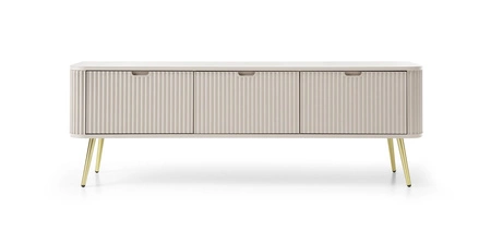 RTV Schrank Zoya 168 cm beige modernes Design massiv auf goldenen Beinen geriffelte Front charakteristische ovale Form