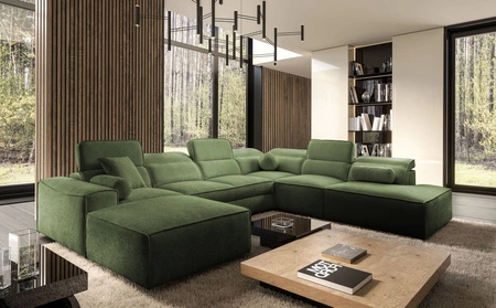 Ecksofa mit Schlaffunktion Viano X grün linke Seite Designer-Ecksofa für Wohnzimmer im modernen Stil verstellbare Kopfstützen