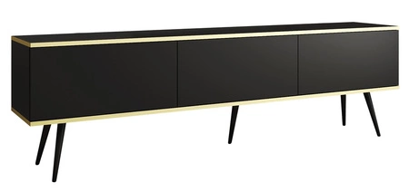 TV-Schrank Luxury 175 cm schwarz elegantes Design Schrank mit goldener Zierleiste Schrank auf schwarzen Metallbeinen