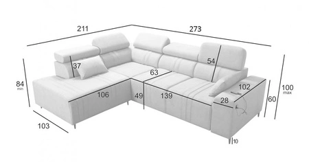 Ecksofa mit Schlaffunktion Castel VII grau braun linksseitig stilvolles Ecksofa mit Bettzeugablage und verstellbaren Kopfstützen
