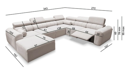 Ecksofa mit Schlaffunktion Cantare VIII Lux ziegelrot links Designer Ecksofa mit elektrischer Fußstütze