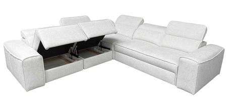 Ecksofa mit Schlaffunktion Viano III hellgraues linkes Ecksofa mit Bettcontainern perfekt für moderne Interieurs