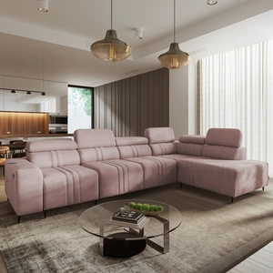 Ecksofa mit Schlaffunktion Castel XI rosa rechte Seite bequemes Ecksofa mit Bettzeugablage strapazierfähiger Stoff