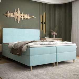 Boxspringbett Bing 160x200 Hellblau im modernen skandinavischen Stil mit markantem Kopfteil