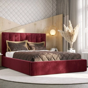 Polsterbett Rinus 160x200 mit Aufbewahrung Dunkelrot Modernes skandinavisches Stilbett mit bequemem Kopfteil