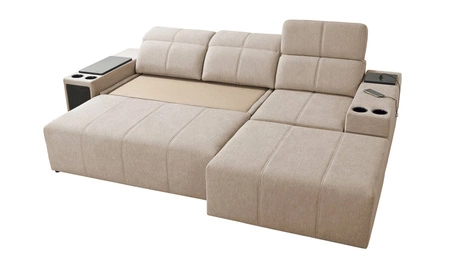 Ecksofa mit Schlaffunktion Tesalia braun rechte Ecke modernes Design komfortable Schiebelehne Schublade in der Seite des Möbels