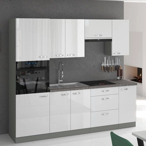 Bianka Küchenmöbelset 240 cm Hochglanzfronten ideal für moderne skandinavische und klassische Einrichtungsstile