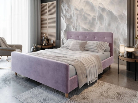 Polsterbett Isara 180x200 puderrosa mit Kasten im modernen skandinavischen Stil mit markantem Kopf- und Fußteil