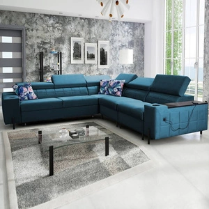 Ecksofa mit Schlaffunktion Belvi IV türkis rechts elegantes und stilvolles Ecksofabett für das Wohnzimmer praktischer Stauraum an der Seite