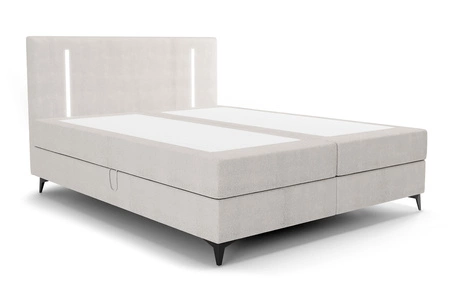 Boxspringbett Norco 160x200 ecru stilvolles Bett mit Bettwäsche Container Beleuchtung im Kopfteil gibt Einzigartigkeit