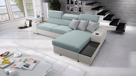 Ecksofa mit Schlaffunktion Provo arktikblau/weiß rechtes Ecksofa mit Bettzeugablage und Funktionsauszug