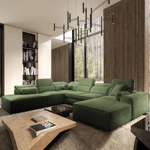 Ecksofa mit Schlaffunktion Viano X grün rechtsseitiges Designer-Ecksofa für Wohnzimmer im modernen Stil verstellbare Kopfstützen