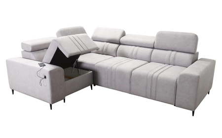 Ecksofa mit Schlaffunktion Castel II braun links bequemes Ecksofa mit verstellbaren Kopfstützen Container für Bettzeug