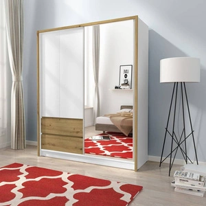 Schiebeschrank Cento 154 cm weiß / Eiche artisan modernes Design Kleiderschrank ideal für Schlafzimmer Kleiderschrank oder Flur