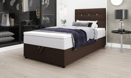 Boxspringbett Kingston 120x200 braun Bett im modernen skandinavischen Stil mit gepolstertem Kopfteil mit Kristallen Bett mit Staukasten