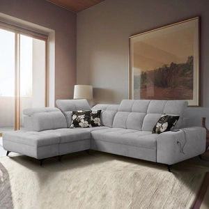 Ecksofa mit Schlaffunktion Buffalo VII grau Esche links stilvolles Ecksofa mit Bettzeugcontainern Velourstoff