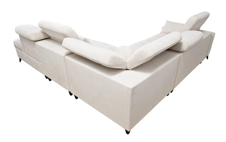 Ecksofa mit Schlaffunktion Penejos IX dunkelbeige rechte Seite stilvolles Ecksofa mit Bettzeugcontainern komfortable verstellbare Kopfstützen