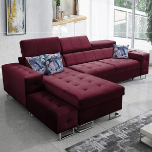 Ecksofa mit Schlaffunktion Hampton burgundy linke Seite stilvolle Steppung auf dem Sitz weicher Polsterstoff Ecksofa mit Verlängerung