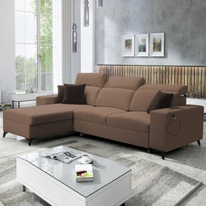 Ecksofa mit Schlaffunktion Kelly Sleek hellbraun links geflochten bequem und funktional Ecksofa Bett für Wohnzimmer