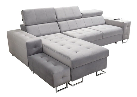 Ecksofa mit Schlaffunktion Hampton navy blau links stilvolle Steppung auf der Sitzfläche weicher Polsterstoff Ecksofa mit Verlängerung