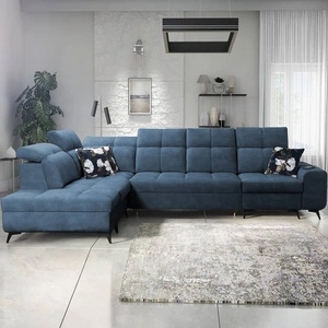 Ecksofa mit Schlaffunktion Buffalo XI blau linksseitig stilvolles Ecksofa mit drei Bettkästen Velourstoff