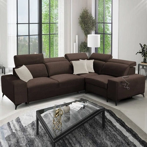 Ecksofa mit Schlaffunktion Kelly Sleek II schokoladenbraun rechte Seite elegantes Ecksofa für Wohnzimmer aus Webstoff