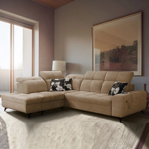 Ecksofa mit Schlaffunktion Buffalo VII dunkelbeige linke Seite stilvolles Ecksofa mit Bettzeugcontainern Velourstoff