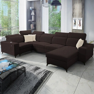 Ecksofa mit Schlaffunktion Kelly Sleek IV braun rechts Ecksofa mit Bettkästen Webstoff