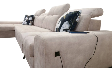 Ecksofa mit Schlaffunktion Buffalo XII Creme linke Seite stilvolles und funktionelles Ecksofa mit Bettzeugcontainer