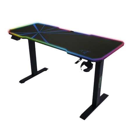 E-Talisman Gaming-Schreibtisch schwarz/blau höhenverstellbare Platte komplett mit Polsterung mit LED-Beleuchtung