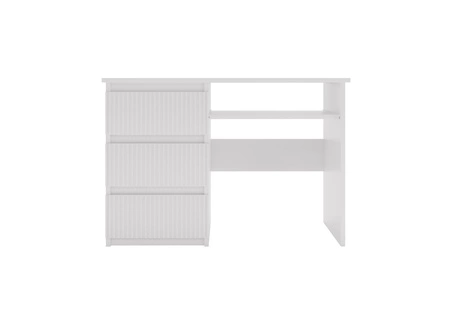 Schreibtisch mit Schubladen Flexi 110 cm weiß Universalschreibtisch mit beidseitiger Einbaumöglichkeit von Schubladen dekorative Rillenfronten