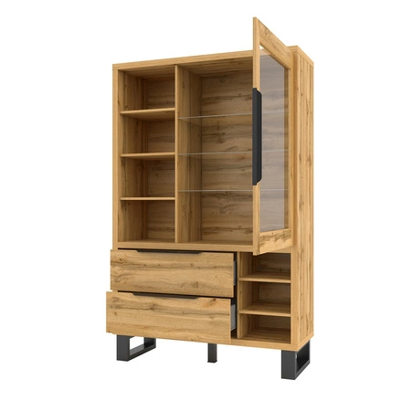 Halle Schrank 120 cm Eiche wotan schlichte Form Loft Schrank auf einem Metallrahmen getragen ungewöhnliches Design geräumige Schubladen