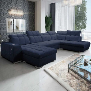 Ecksofa mit Schlaffunktion Luigi VI marineblau links stilvolles Ecksofa mit Bettzeugcontainern, bezogen mit weichem Stoff