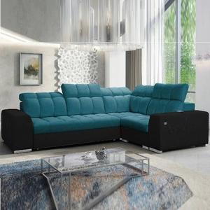 Ecksofa mit Schlaffunktion Luigi II türkis / schwarz rechtes Ecksofa mit Bettkasten für den täglichen Liegekomfort