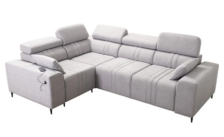 Ecksofa mit Schlaffunktion Castel II hellbraun links komfortables Ecksofa mit verstellbaren Kopfstützen Container für Bettzeug