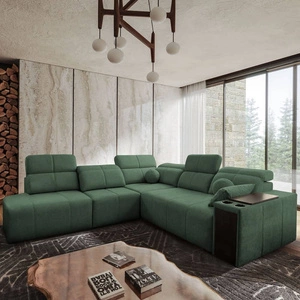 Ecksofa mit Schlaffunktion Tesalia IX mint links modernes Design komfortable Schiebelehne Schublade in der Seite des Möbels