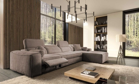 Ecksofa mit Schlaffunktion Viano XII Lux hellbraun rechtshändig Designer-Ecksofa für Wohnzimmer mit komfortablem ausziehbarem Fußteil