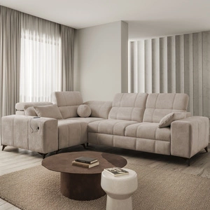 Ecksofa mit Schlaffunktion Penejos II dunkelbeige links Komfort für die tägliche Entspannung Container für Bettzeug