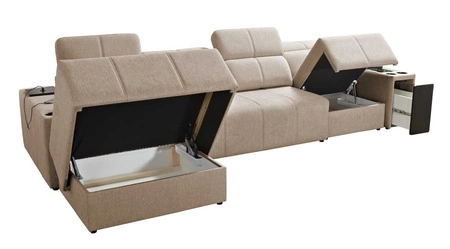 Ecksofa mit Schlaffunktion Tesalia XII grün links modernes Design komfortable Schiebe-Rückenlehne Schublade in der Seite des Möbels