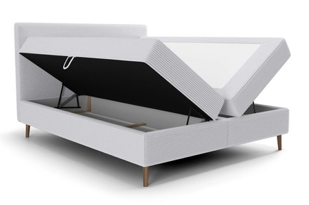 Boxspringbett Totti 140x200 grau Esche stilvolles Bett mit Bettzeug Lagerung dreidimensional gestreiften Stoff