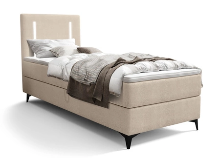 Boxspringbett Norco 80x200 beige stilvolles Bett mit Bettzeug Lagerung Beleuchtung im Kopfteil fügt eine einzigartige Note