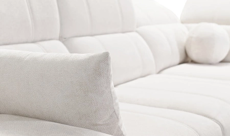 Ecksofa mit Schlaffunktion Penejos grüner links elegantes Ecksofa mit Bettzeugablage bequem verstellbare Kopfstützen