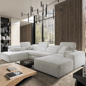Ecksofa mit Schlaffunktion Viano VI grau Esche rechts Ecksofa mit modernem Design zwei Container für Bettzeug