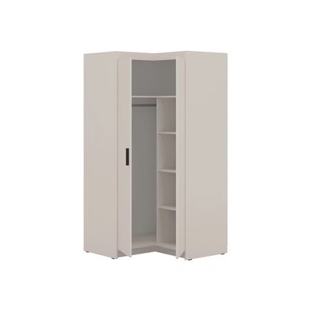 Eckkleiderschrank Rene beige sand stilvolles Design ABS Einfassung Schlafzimmer Schrankfronten in matt schwarzer Ausführung Griffe