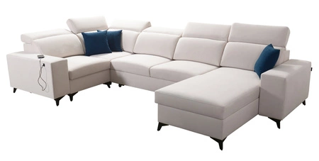 Ecksofa mit Schlaffunktion Kelly Sleek IV Arctic blau rechtsseitiges Ecksofa mit Bettkästen Webstoff