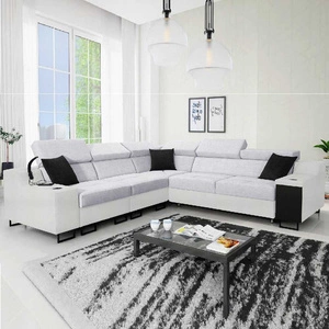 Ecksofa mit Schlaffunktion Alcamo III grau Esche / weiß links Funktions-Ecksofa mit einer Schublade in der Seite zwei Behälter für Bettzeug