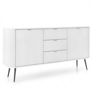 Zoya 168 cm Schubladenkommode weiß elegantes Design ovale Form auf Metallbeinen geschmackvolle geriffelte Front gesetzt