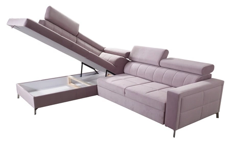 Ecksofa mit Schlaffunktion Nausa III Flasche grün links Samt bequemes Ecksofa verstellbare Kopfstützen Container für Bettzeug