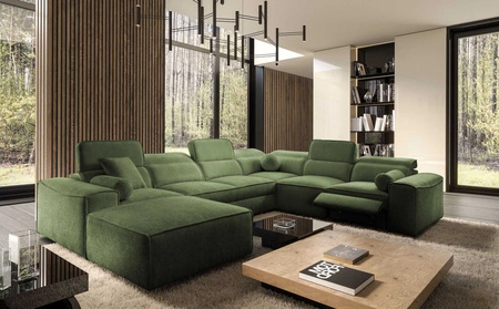 Ecksofa mit Schlaffunktion Viano VIII Lux grün links Design-Ecksofa mit ausziehbarem Fußteil Bettzeug-Container